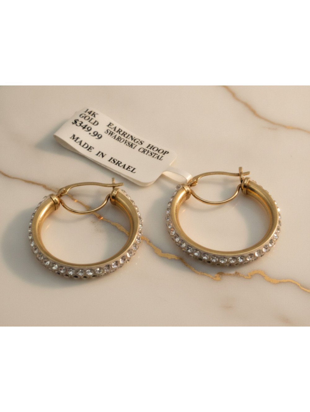 14k Gold Hoop with Swarovski Crystals, Made in Israel, 1.74g